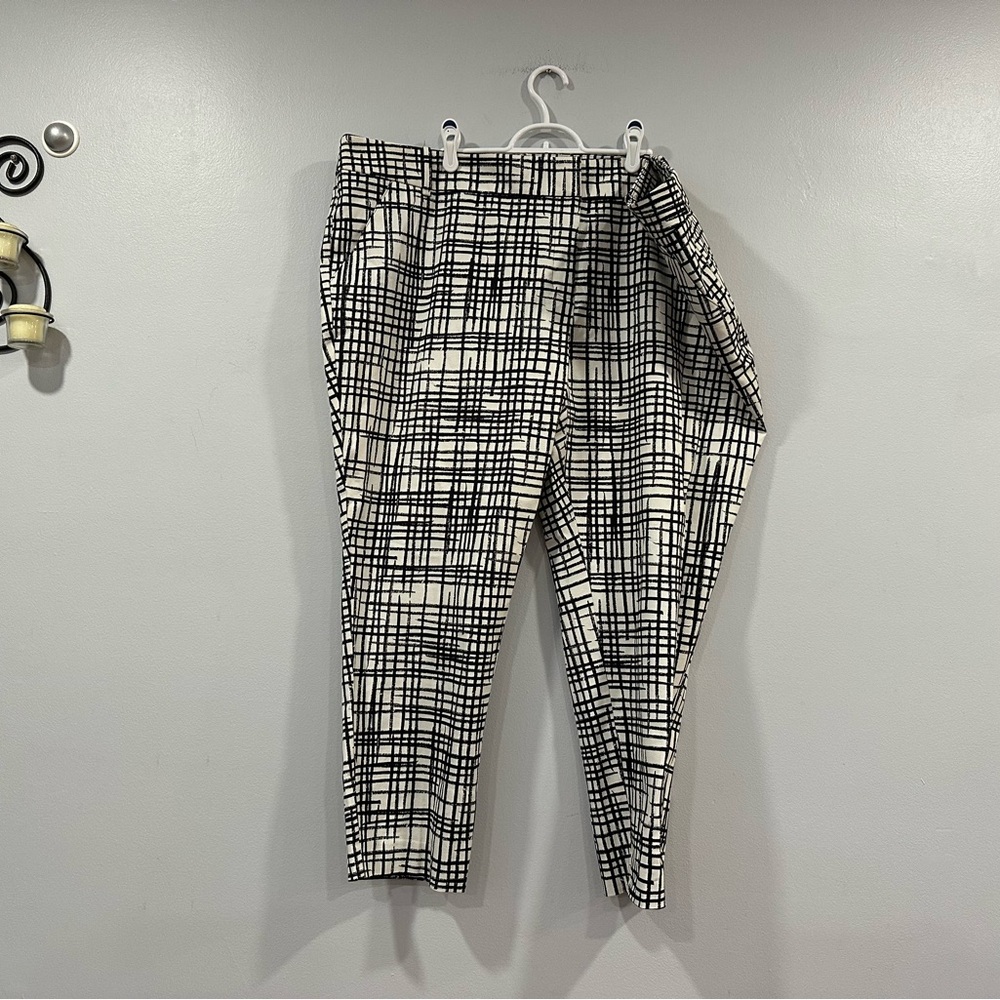 Ava & Viv Black White Crop Windowpane Pants Trousers 26W